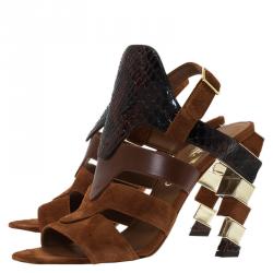 Salvatore Ferragamo Tricolor Suede and Python Laos Strappy Sandals Size 38.5