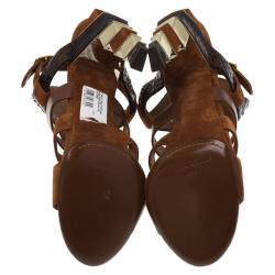 Salvatore Ferragamo Tricolor Suede and Python Laos Strappy Sandals Size 38.5