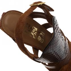 Salvatore Ferragamo Tricolor Suede and Python Laos Strappy Sandals Size 38.5