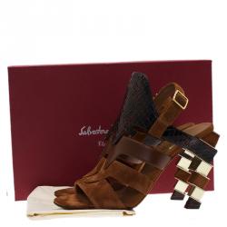 Salvatore Ferragamo Tricolor Suede and Python Laos Strappy Sandals Size 38.5