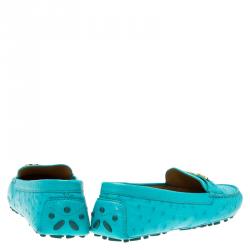 Pre Owned Salvatore Ferragamo Turquoise Ostrich Leather Saba Loafers Size 41.5
