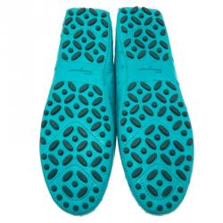 Pre Owned Salvatore Ferragamo Turquoise Ostrich Leather Saba Loafers Size 41.5