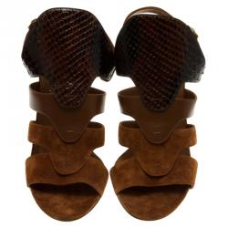 Salvatore Ferragamo Tricolor Suede and Python Laos Strappy Sandals Size 39.5