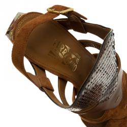 Salvatore Ferragamo Tricolor Suede and Python Laos Strappy Sandals Size 39.5