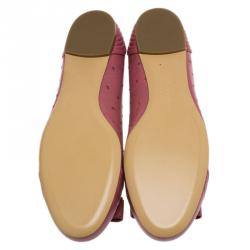 Pre Owned Salvatore Ferragamo Pink Ostrich Embossed Leather Vara Bow Ballet Flats Size 39.5