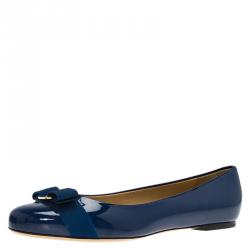 Pre Owned Salvatore Ferragamo Blue Patent Varina Ballet Flats Size 41