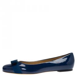 Pre Owned Salvatore Ferragamo Blue Patent Varina Ballet Flats Size 41