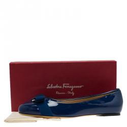 Pre Owned Salvatore Ferragamo Blue Patent Varina Ballet Flats Size 41