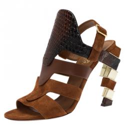 Salvatore Ferragamo Tricolor Suede and Python Laos Strappy Sandals Size 39