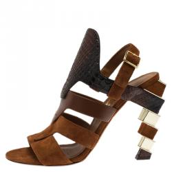 Salvatore Ferragamo Tricolor Suede and Python Laos Strappy Sandals Size 39