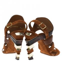 Salvatore Ferragamo Tricolor Suede and Python Laos Strappy Sandals Size 39