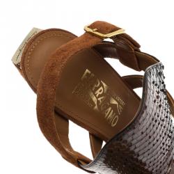 Salvatore Ferragamo Tricolor Suede and Python Laos Strappy Sandals Size 39