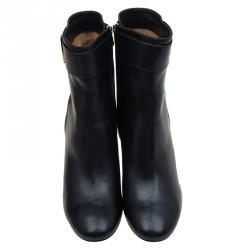 Pre Owned Salvatore Ferragamo Black Leather Fiamma Ankle Boots Size 40