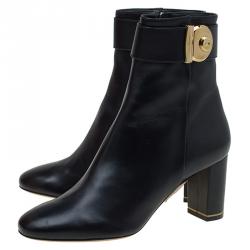 Pre Owned Salvatore Ferragamo Black Leather Fiamma Ankle Boots Size 40