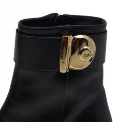 Pre Owned Salvatore Ferragamo Black Leather Fiamma Ankle Boots Size 40