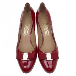 Pre Owned Salvatore Ferragamo Red Patent Mirabel Wedge Pumps Size 40.5