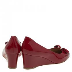 Pre Owned Salvatore Ferragamo Red Patent Mirabel Wedge Pumps Size 40.5