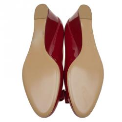 Pre Owned Salvatore Ferragamo Red Patent Mirabel Wedge Pumps Size 40.5