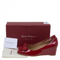 Pre Owned Salvatore Ferragamo Red Patent Mirabel Wedge Pumps Size 40.5