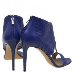 Pre Owned Salvatore Ferragamo Blue Embossed Leather Pacella Open-Toe Booties Size 39.5
