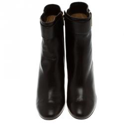 Pre Owned Salvatore Ferragamo Dark Brown Leather Fiamma Ankle Boots Size 40.5