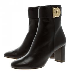 Pre Owned Salvatore Ferragamo Dark Brown Leather Fiamma Ankle Boots Size 40.5