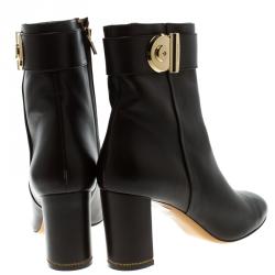 Pre Owned Salvatore Ferragamo Dark Brown Leather Fiamma Ankle Boots Size 40.5