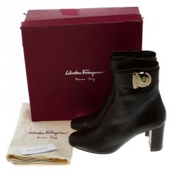 Pre Owned Salvatore Ferragamo Dark Brown Leather Fiamma Ankle Boots Size 40.5