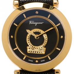 Pre Owned Salvatore Ferragamo Black Gold-Plated Stainless Steel Minuetto Women's Wristwatch 36MM