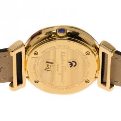 Pre Owned Salvatore Ferragamo Black Gold-Plated Stainless Steel Minuetto Women's Wristwatch 36MM