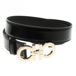 Pre Owned Salvatore Ferragamo Black Patent Leather Gancini Belt 60 CM