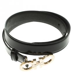 Pre Owned Salvatore Ferragamo Black Patent Leather Gancini Belt 60 CM