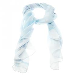 Pre Owned Salvatore Ferragamo Pale Blue Printed Silk Scarf
