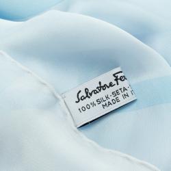 Pre Owned Salvatore Ferragamo Pale Blue Printed Silk Scarf