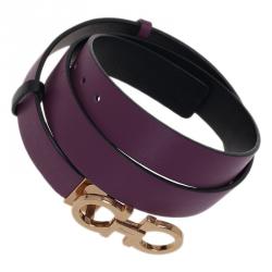 Pre Owned حزام سالفاتوري فيراغامو جانشيني بوجهين جلد بنفسجي 75 سم