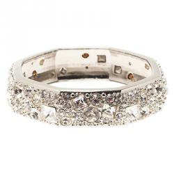 Salvatore Ferragamo Wide Crystal Silver Tone Bangle Bracelet