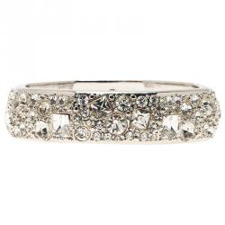 Salvatore Ferragamo Wide Crystal Silver Tone Bangle Bracelet