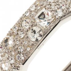 Salvatore Ferragamo Wide Crystal Silver Tone Bangle Bracelet