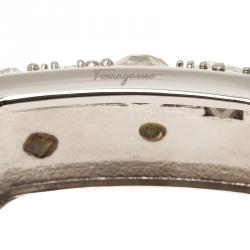 Salvatore Ferragamo Wide Crystal Silver Tone Bangle Bracelet