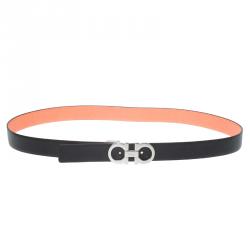 Pre Owned حزام سالفاتوري فيراغامو غانشيو جلد مزدوج أسود وبرتقالي