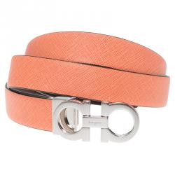 Pre Owned حزام سالفاتوري فيراغامو غانشيو جلد مزدوج أسود وبرتقالي