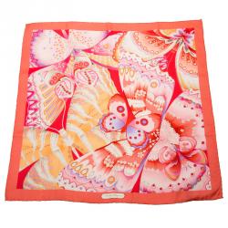 Salvatore Ferragamo Pink Butterfly Print Square Silk Scarf