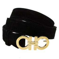 Pre Owned Salvatore Ferragamo Black Suede Gancini Buckle Belt 80 CM