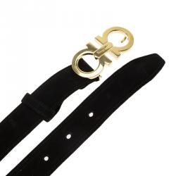 Pre Owned Salvatore Ferragamo Black Suede Gancini Buckle Belt 80 CM