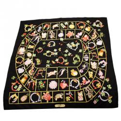 Pre Owned Salvatore Ferragamo Black Printed Square silk scarf