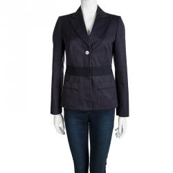 Pre Owned Salvatore Ferragamo Navy Blue Cotton Tailored Blazer S