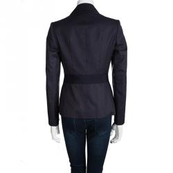 Pre Owned Salvatore Ferragamo Navy Blue Cotton Tailored Blazer S