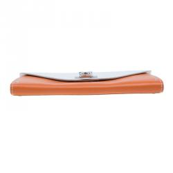 Salvatore Ferragamo Orange and White Leather Gancio Bar Continental Wallet