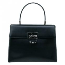 Salvatore Ferragamo Black Leather Kelly Top Handle Bag