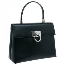 Salvatore Ferragamo Black Leather Kelly Top Handle Bag
